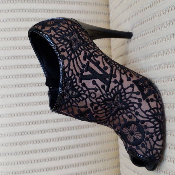 Louis Vuitton Shoes - LOUIS VUITTON LACE LV MONOGRAM PEEP-TOE BOOTIES